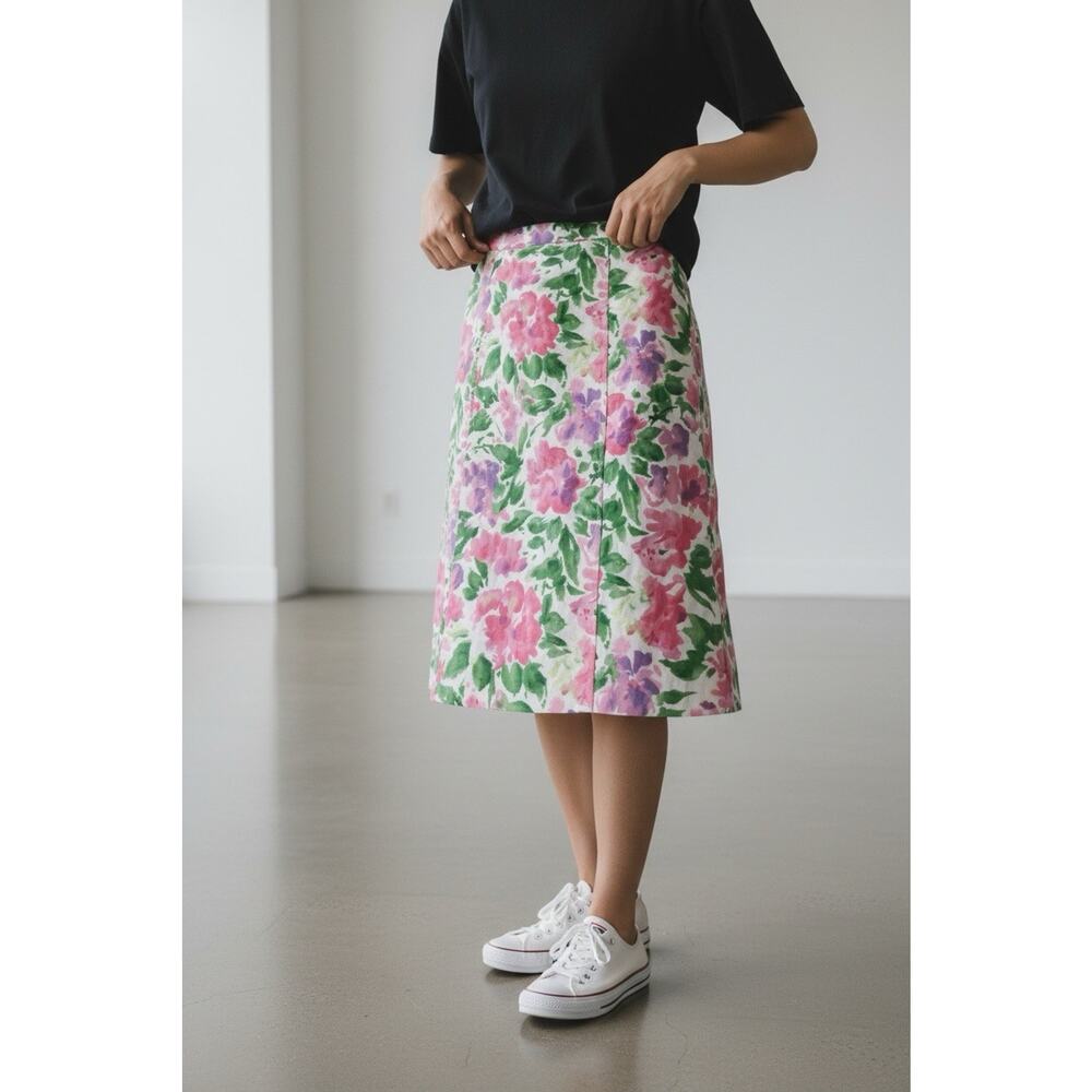 NWT Maggy London Women Linen Blend Floral Skirt Size 10 Feminine